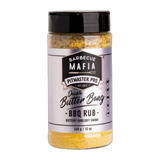 Barbecue Mafia Double Butter Bang BBQ Rub 340g all-purpose rub — front of shaker on transparent background
