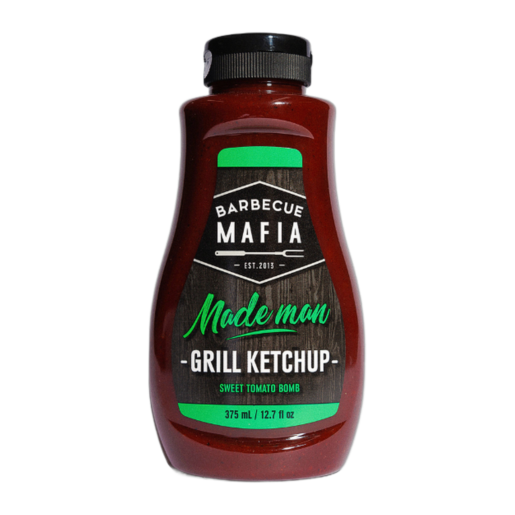 Barbecue Mafia Mademan Grill Ketchup 375ml — front of bottle on transparent background