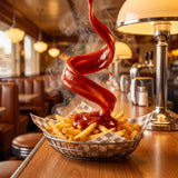 Barbecue Mafia Mademan Grill Ketchup — rich red ketchup squeezed over hot golden chips