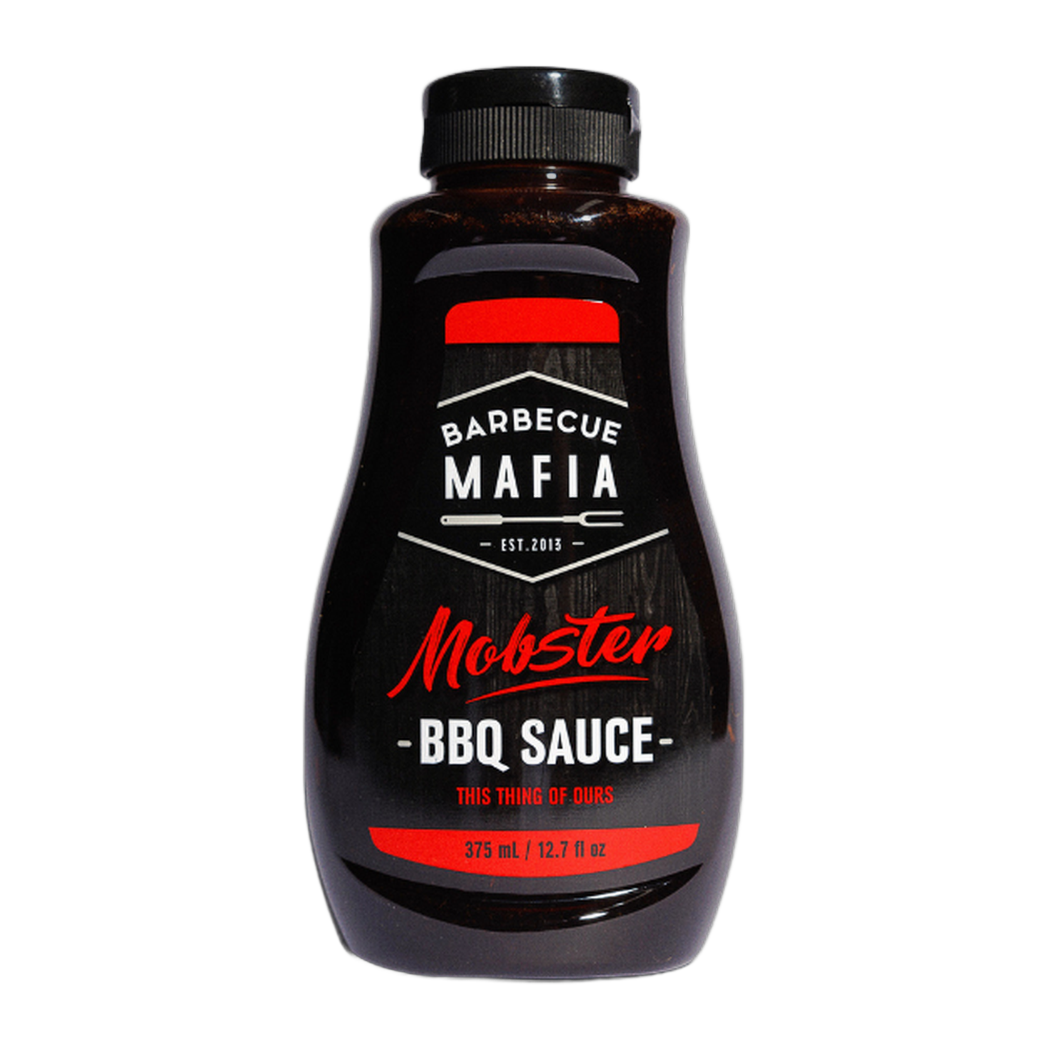 Barbecue Mafia Mobster BBQ Sauce 375ml — front of bottle on transparent background