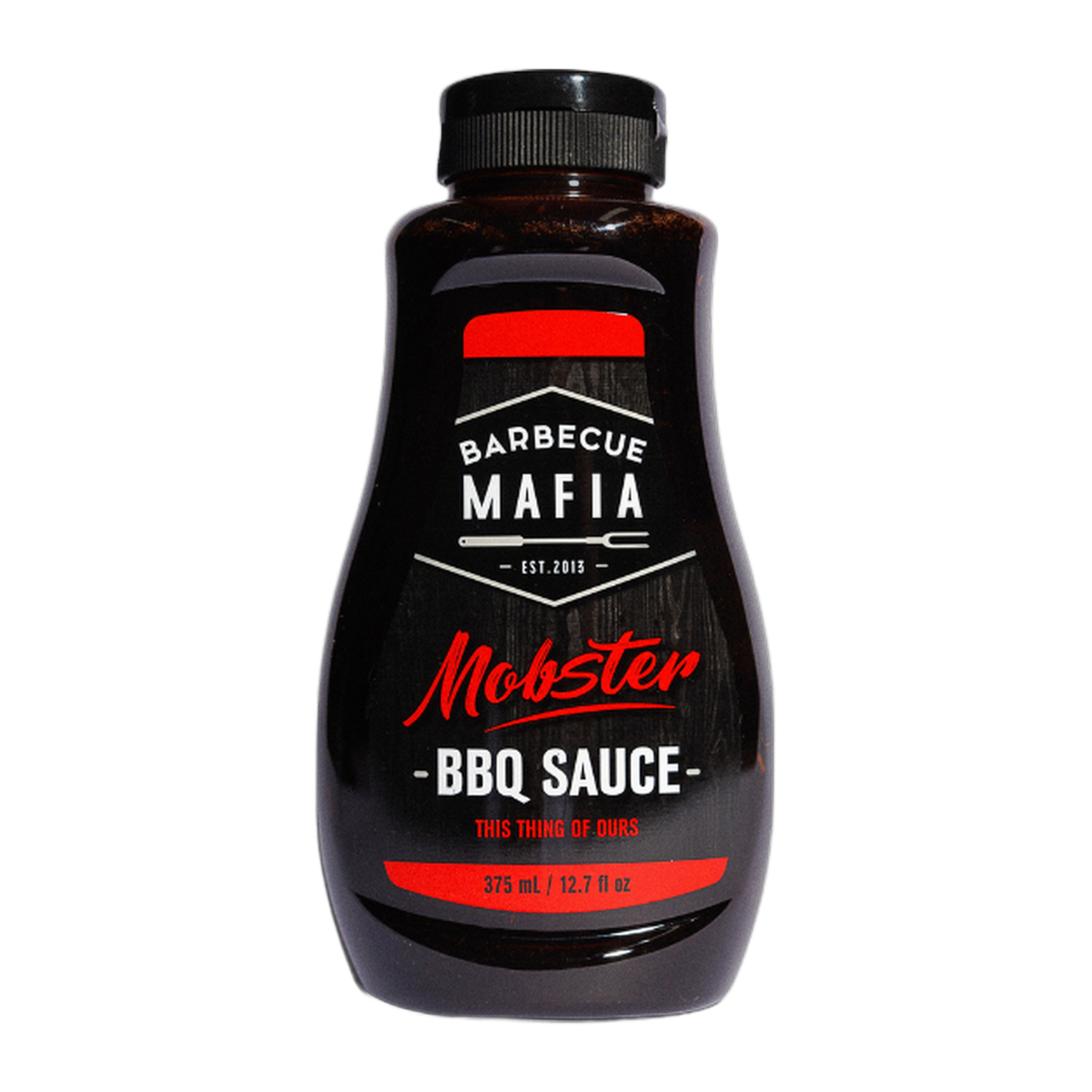 Barbecue Mafia Mobster BBQ Sauce 375ml — front of bottle on transparent background