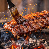 Barbecue Mafia Mobster BBQ Sauce — brush mopping BBQ sauce onto ribs over the grill