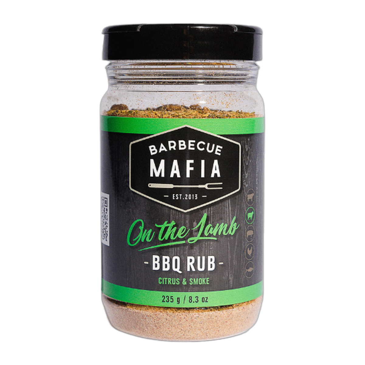 Barbecue Mafia On the Lamb BBQ Rub 235g lamb rub — front of shaker on transparent background