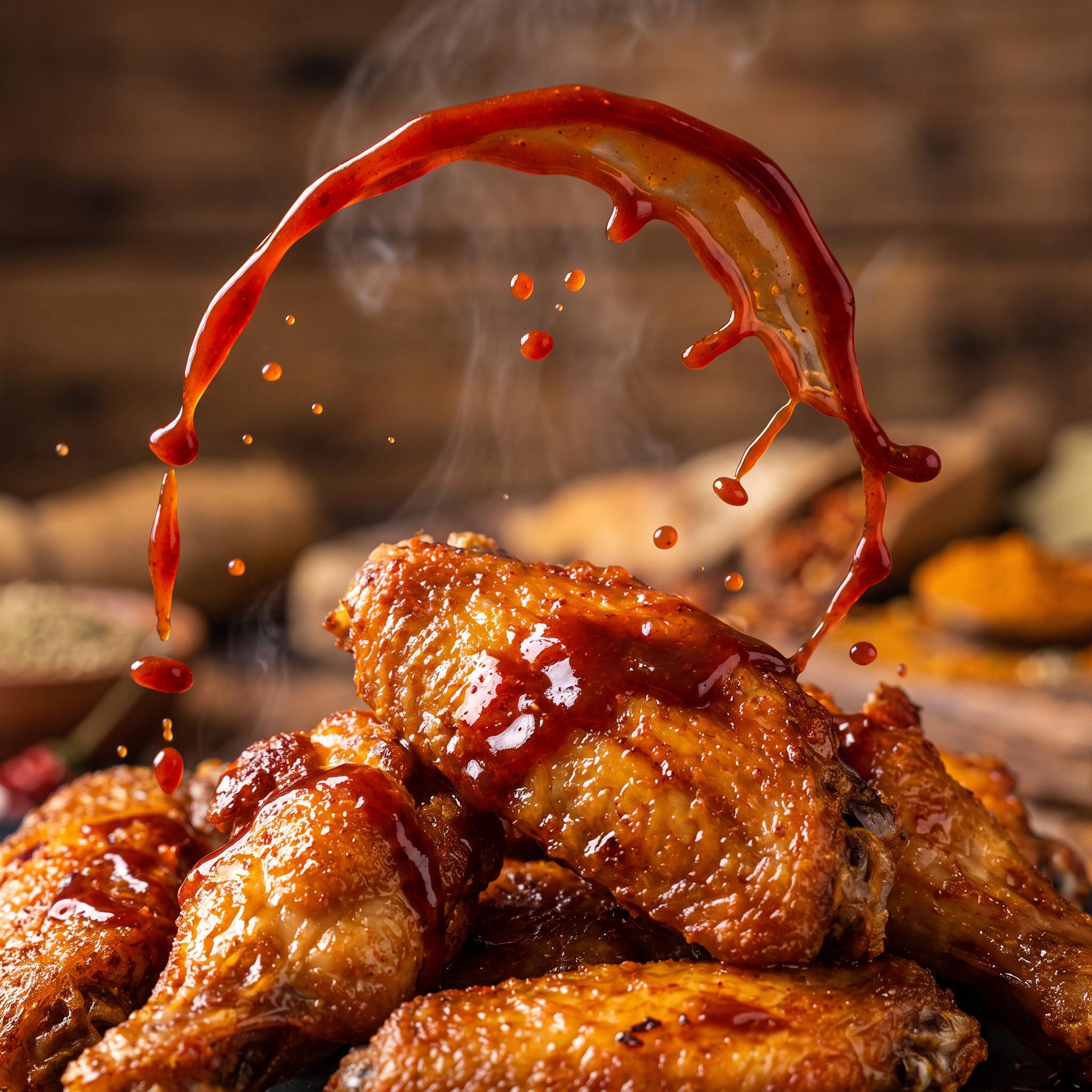 Barbecue Mafia The Capo Vinegar Hot Sauce — red hot sauce splashed over crispy chicken wings