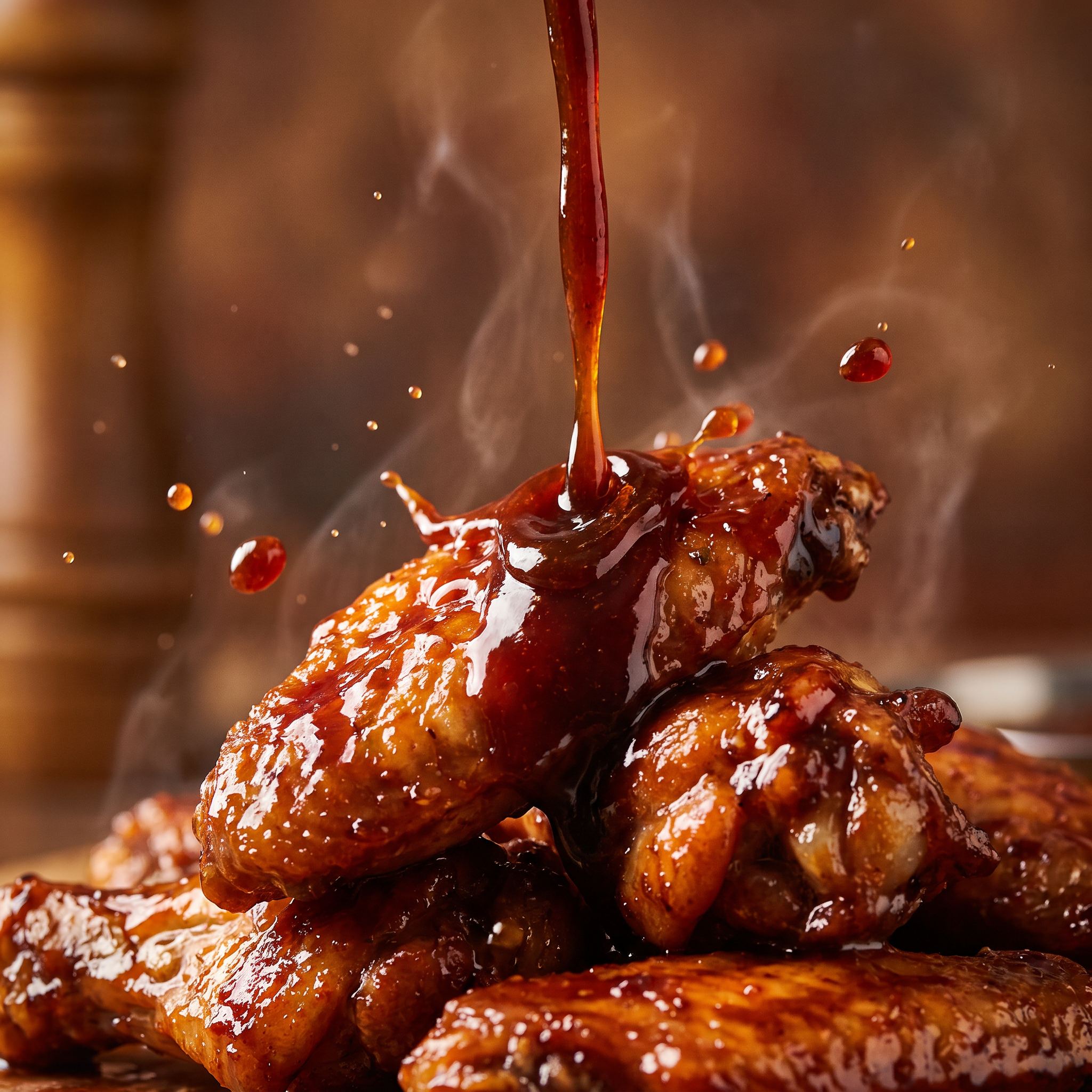 Barbecue Mafia The Fix Bourbon & Cola BBQ Sauce — bourbon-cola sauce drizzled over sticky chicken wings