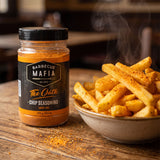 Barbecue Mafia The Oath Chip Seasoning 270g — a bowl of golden chips dusted with the seasoning beside the jar