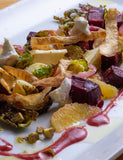 BBQ Revolution by Mitch Benjamin hardback cookbook — interior page of a roasted roots and fruits salad