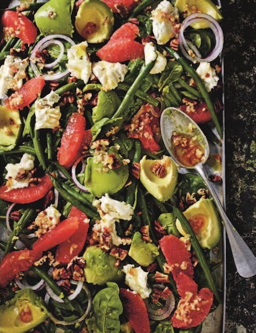 Berber&Q: On Vegetables by Josh Katz hardback cookbook — interior page of grapefruit, avocado and gorgonzola salad