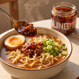 Blend Bling Chilli Oil Crunch 250g — spooned over a bowl of ramen