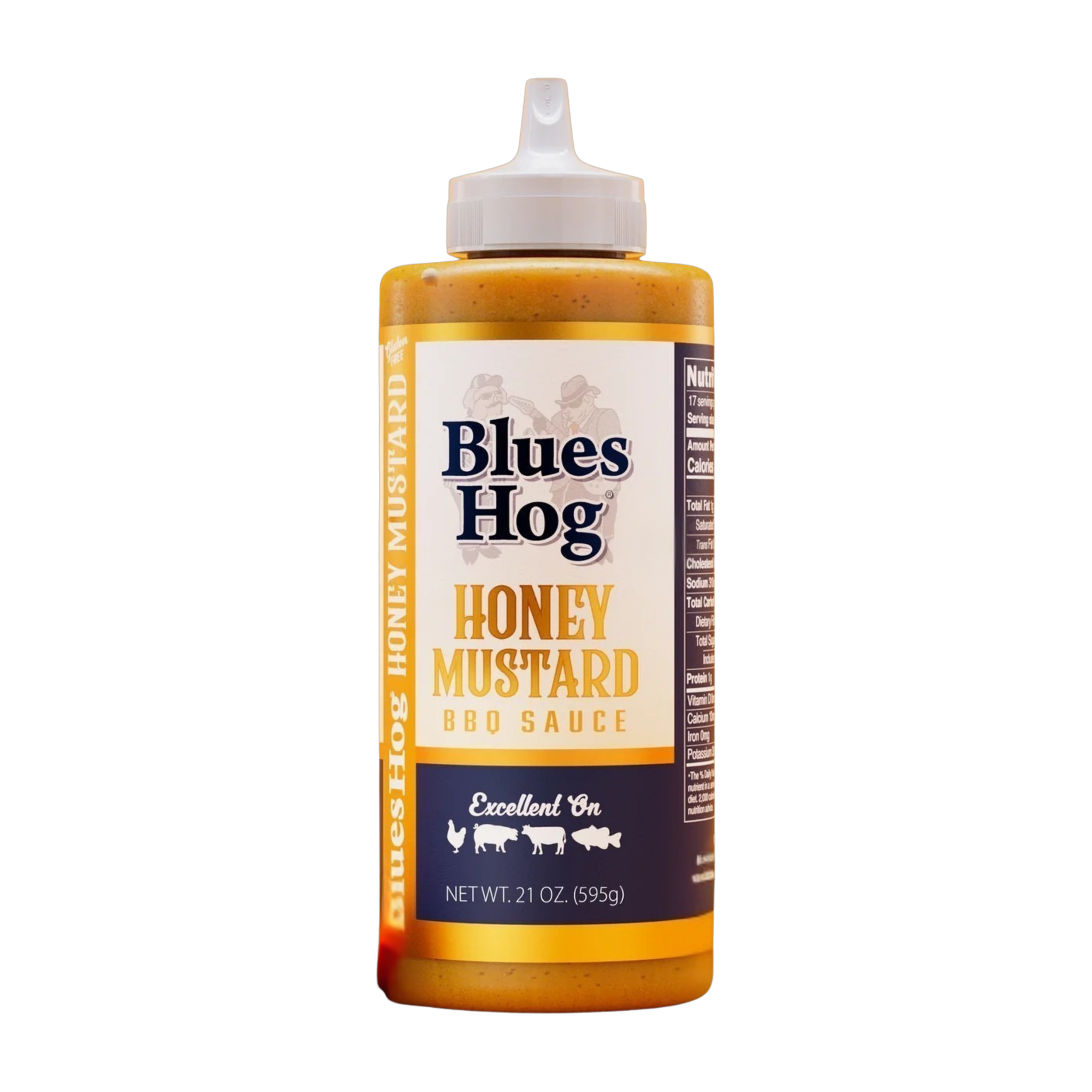 Blues Hog Honey Mustard Sauce 595g squeeze bottle — front label, transparent cutout
