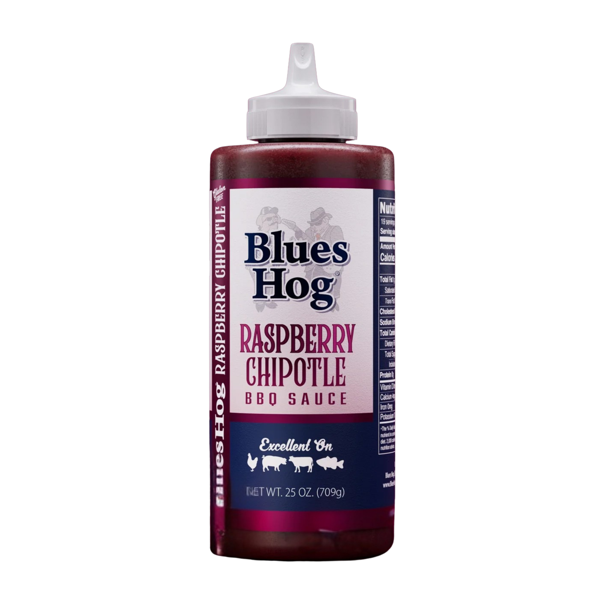 Blues Hog Raspberry Chipotle BBQ Sauce 709g squeeze bottle — front label, transparent cutout