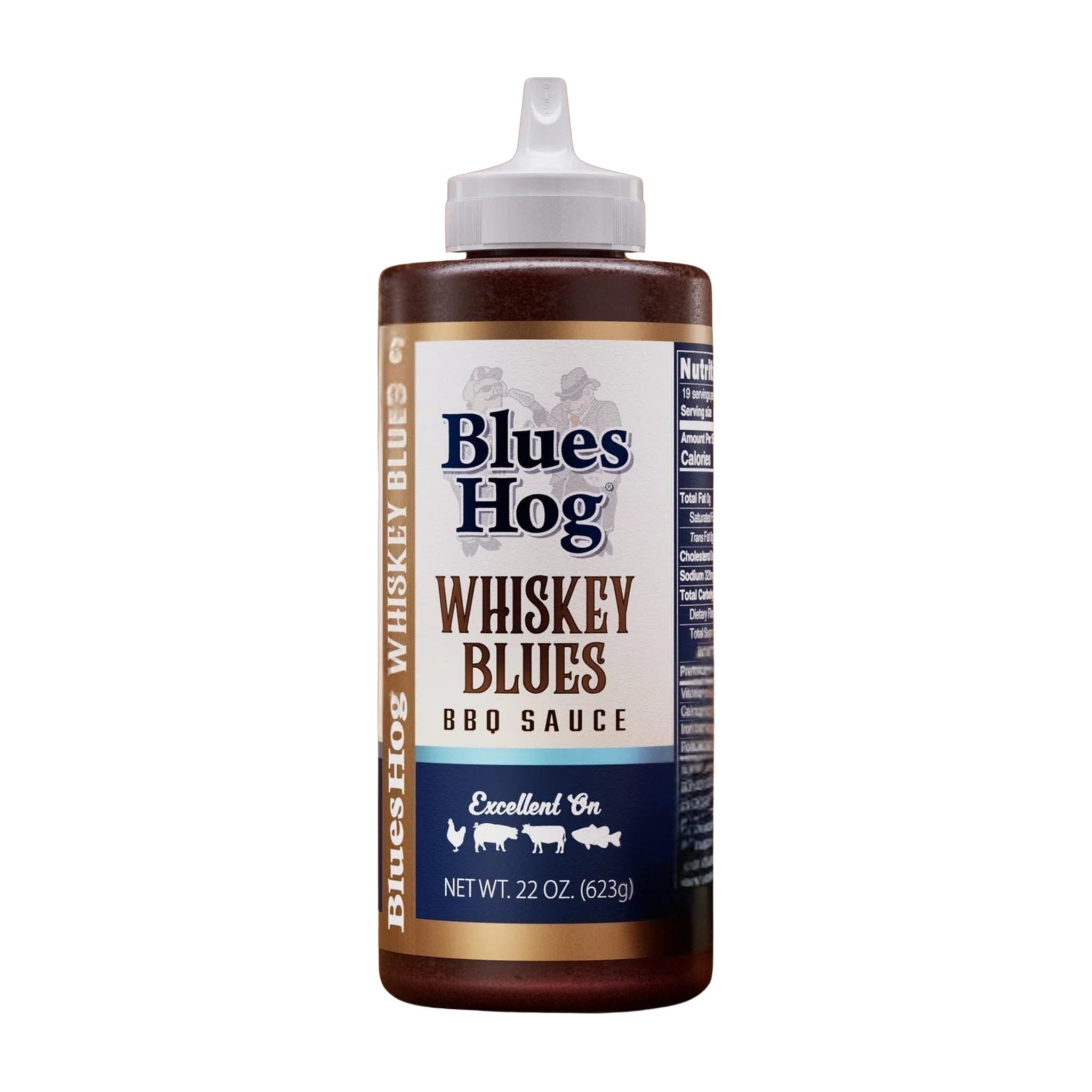 Blues Hog Whiskey Blues BBQ Sauce 623g squeeze bottle — front label, transparent cutout