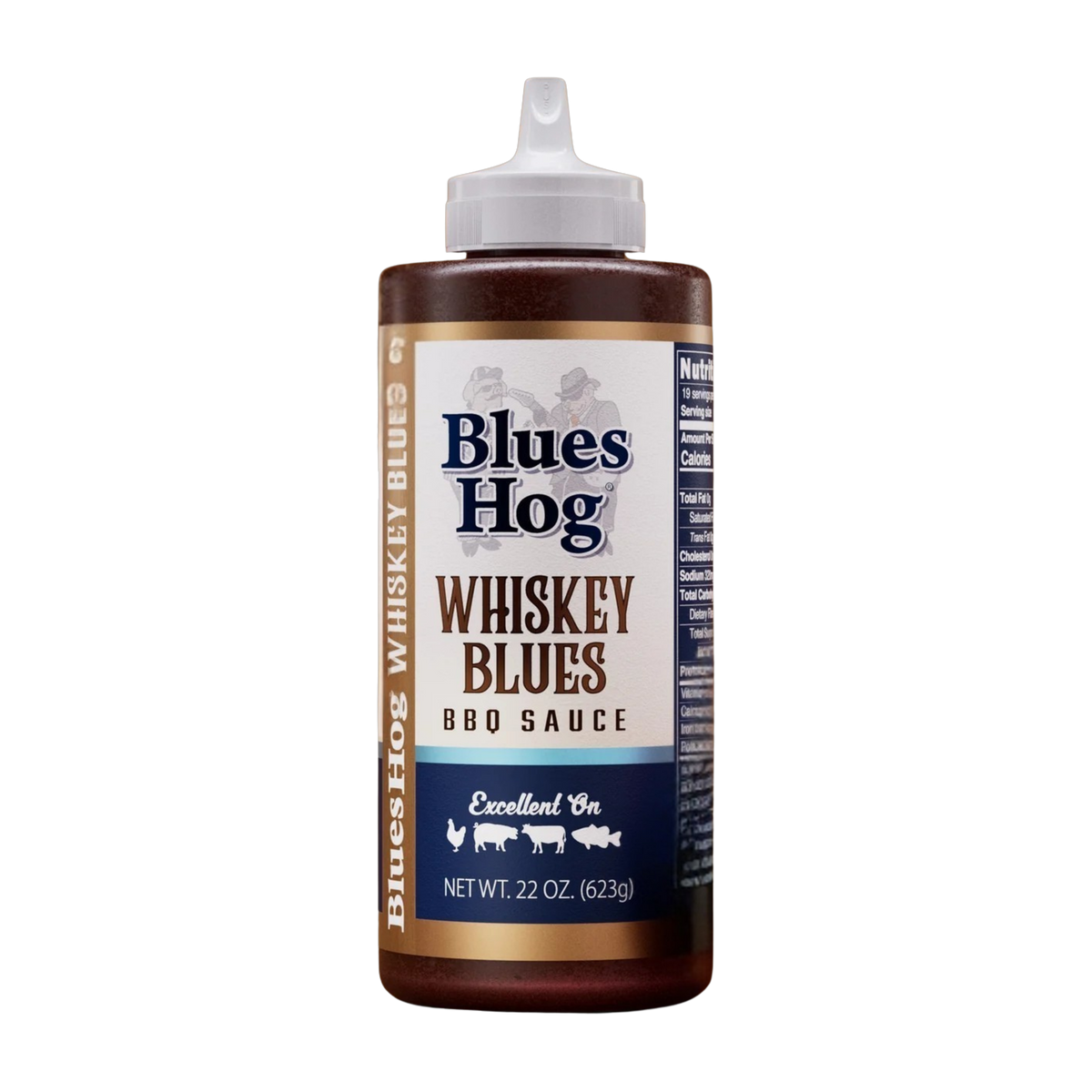 Blues Hog Whiskey Blues BBQ Sauce 623g squeeze bottle — front label, transparent cutout