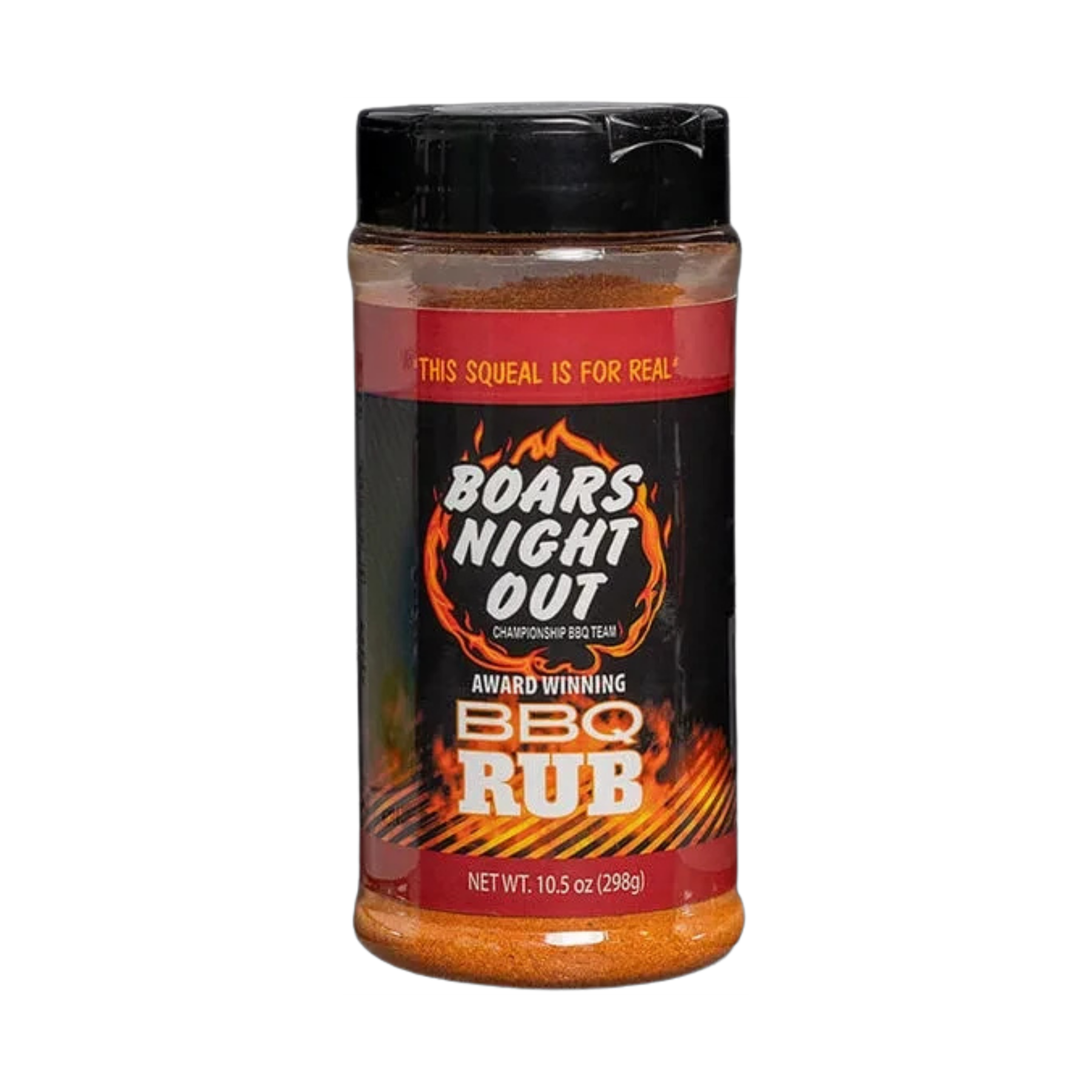 Boars Night Out BBQ Rub 298g shaker, transparent front view