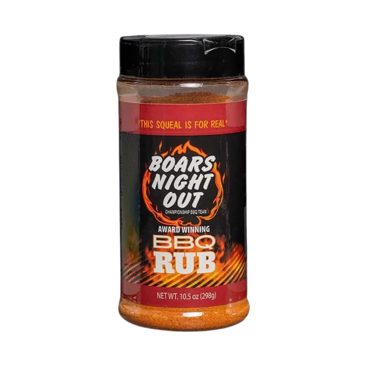 Boars Night Out BBQ Rub 298g shaker, transparent front view