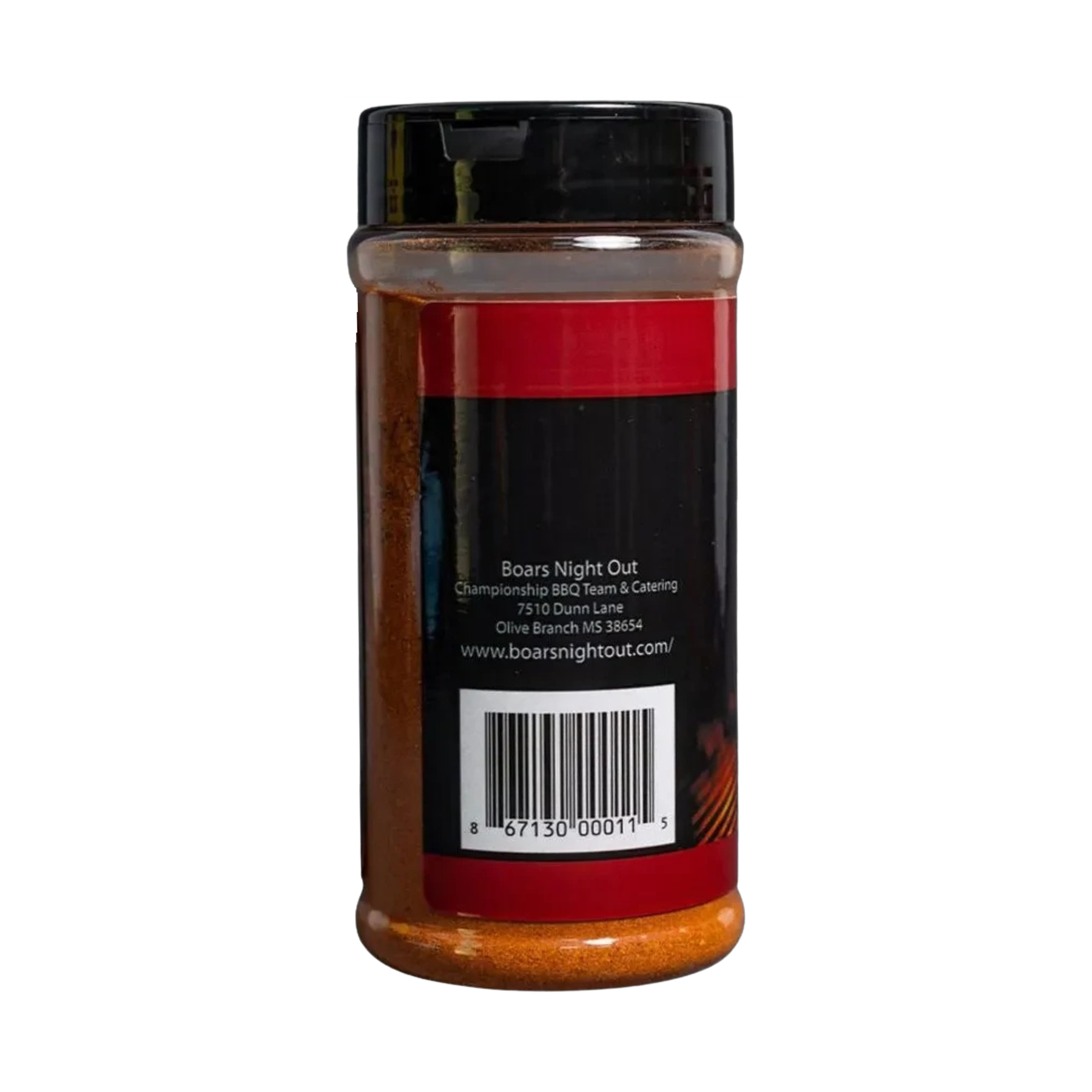 Boars Night Out BBQ Rub 298g shaker, right angle view