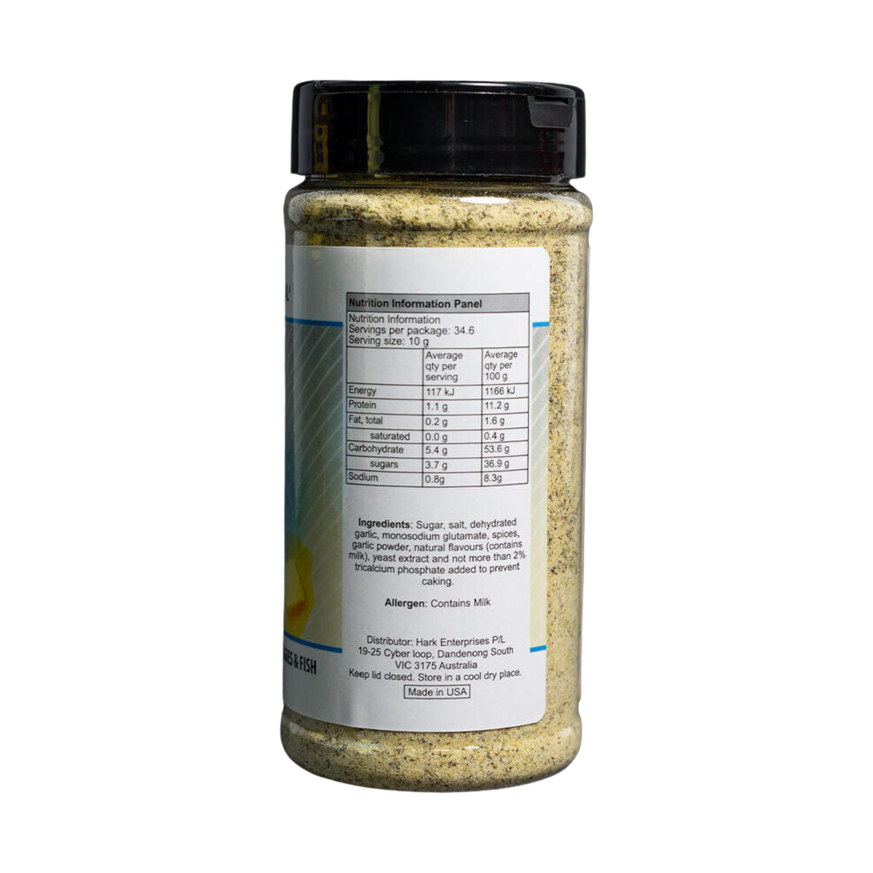 Boars Night Out White Lightning Double Garlic Butter 346g shaker, left angle view