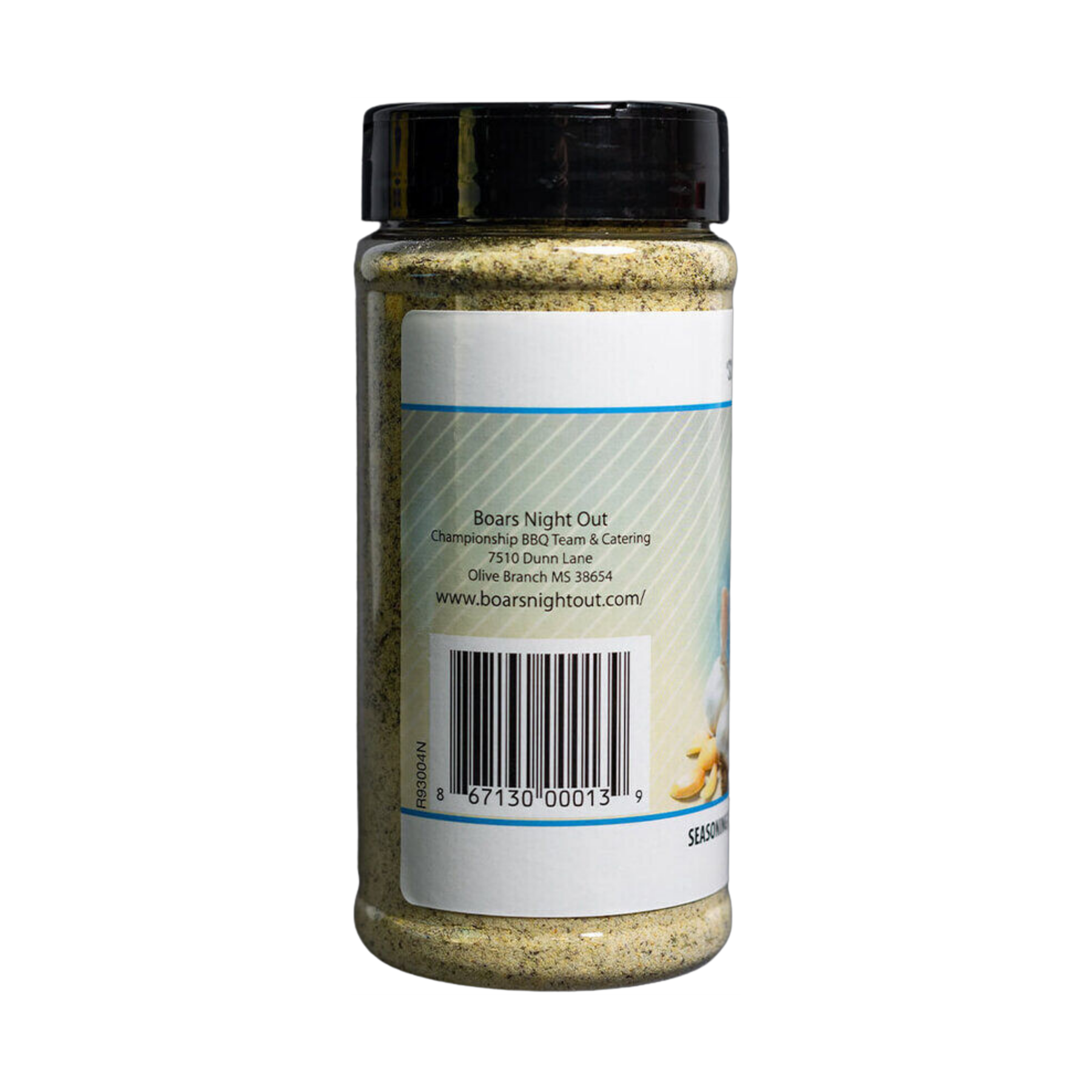 Boars Night Out White Lightning Double Garlic Butter 346g shaker, right angle view