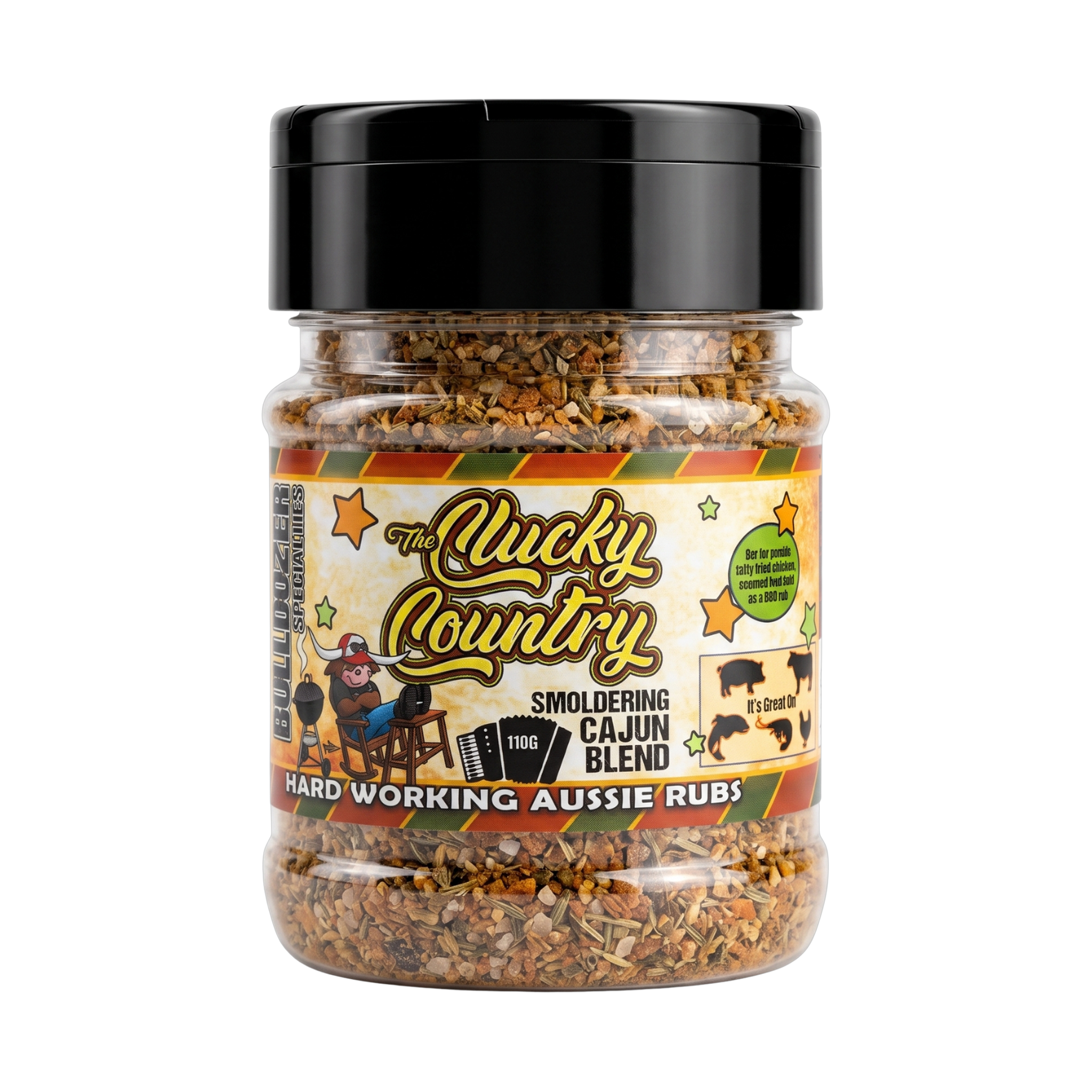 Bulldozer BBQ Clucky Country Cajun Chook Rub front