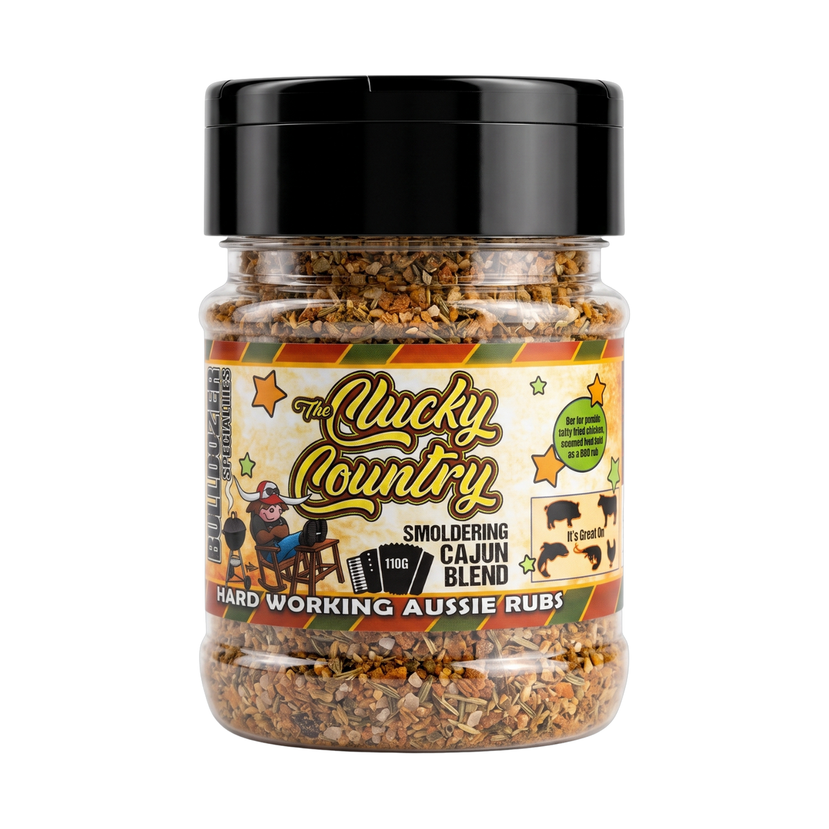 Bulldozer BBQ Clucky Country Cajun Chook Rub front