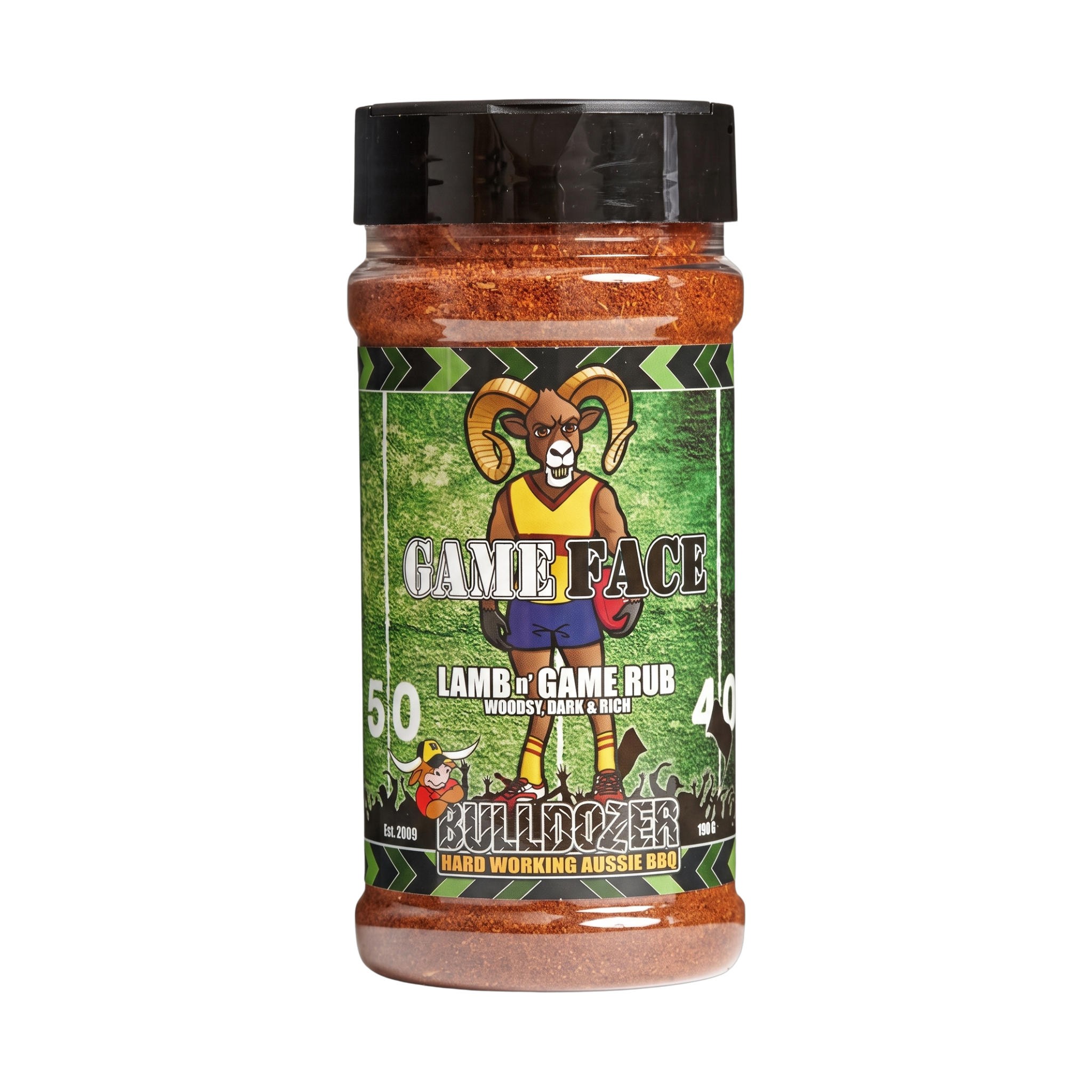 Bulldozer BBQ Game Face Lamb & Game Rub front