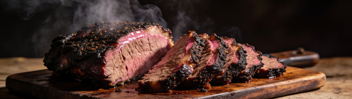 Butchers Axe Big Bark Rub — cinematic banner, rub composited into a lifestyle BBQ scene