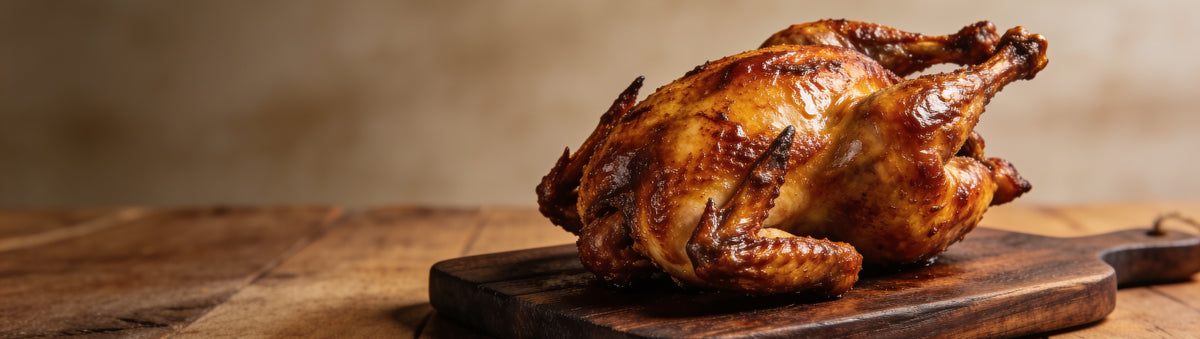 Butchers Axe Chicken Injection & Brine — cinematic banner, marinade composited into a lifestyle BBQ scene