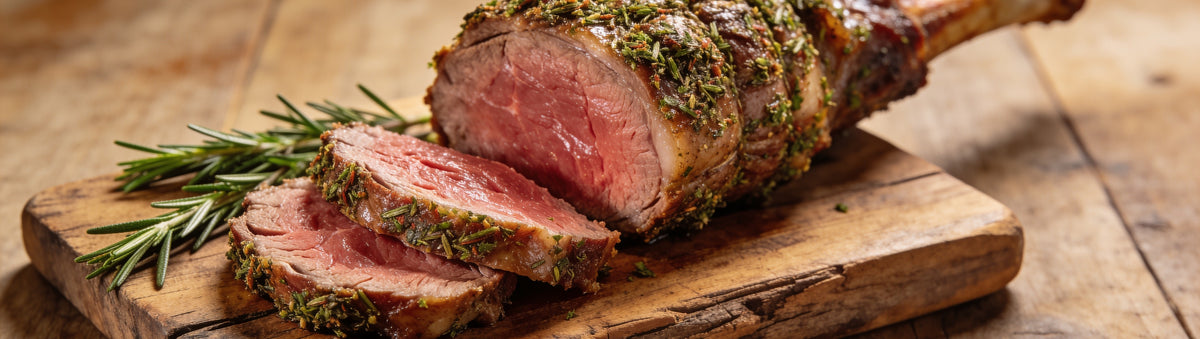 Butchers Axe Lamb Injection — cinematic banner, marinade composited into a lifestyle BBQ scene