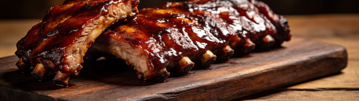 Butchers Axe Original BBQ Sauce — cinematic banner, bbq sauce composited into a lifestyle BBQ scene
