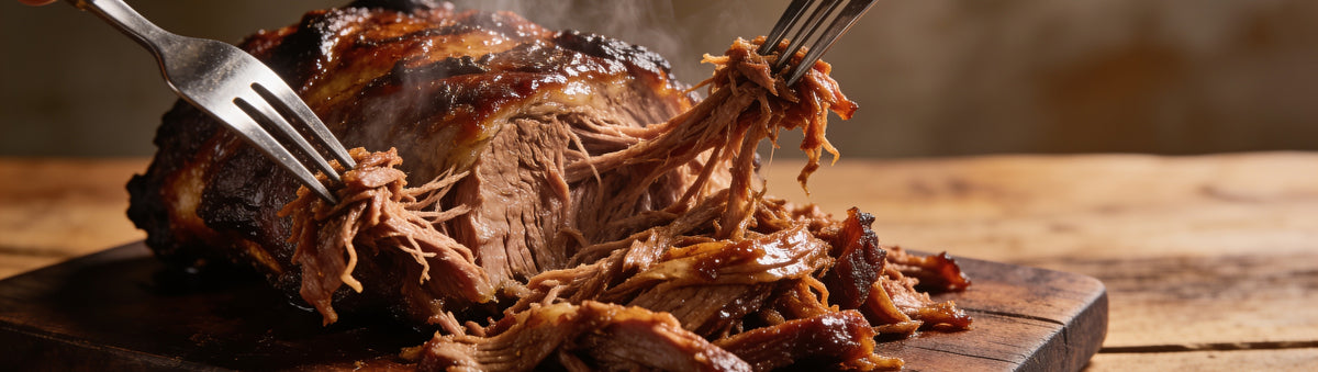 Butchers Axe Pork Injection — cinematic banner, marinade composited into a lifestyle BBQ scene