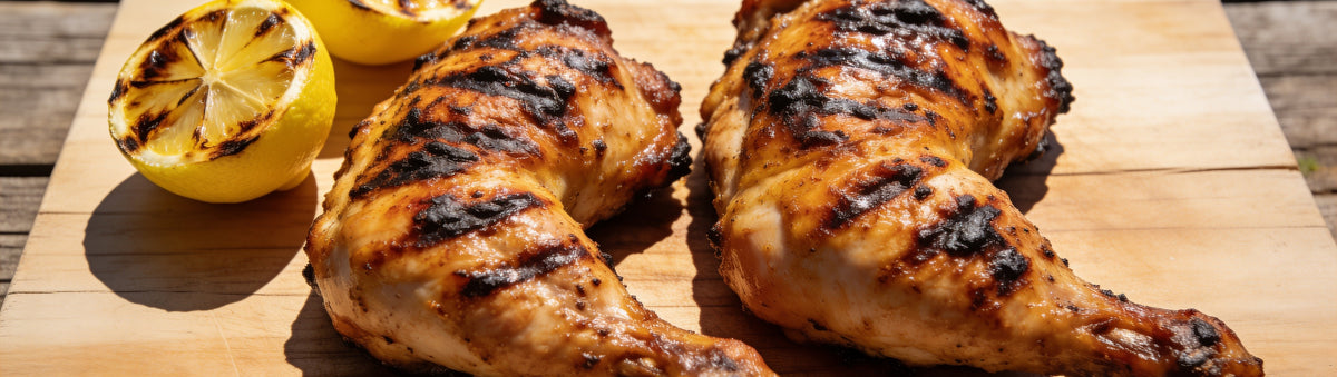 Butchers Axe Scout Lemon Pepper Seasoning — cinematic banner, seasoning composited into a lifestyle BBQ scene