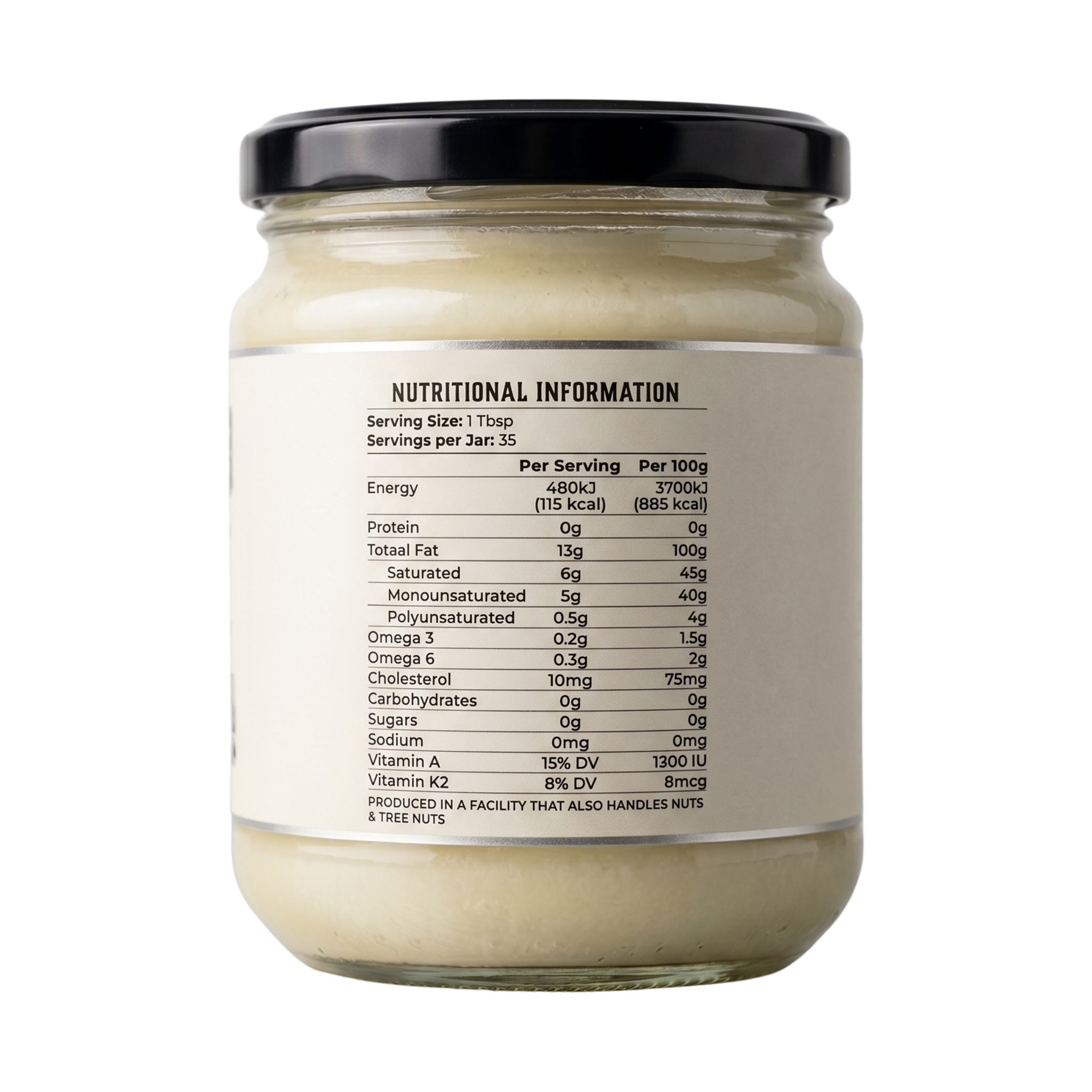 Carnivore Society Beef Tallow 500ml cooking fat — jar, left angle