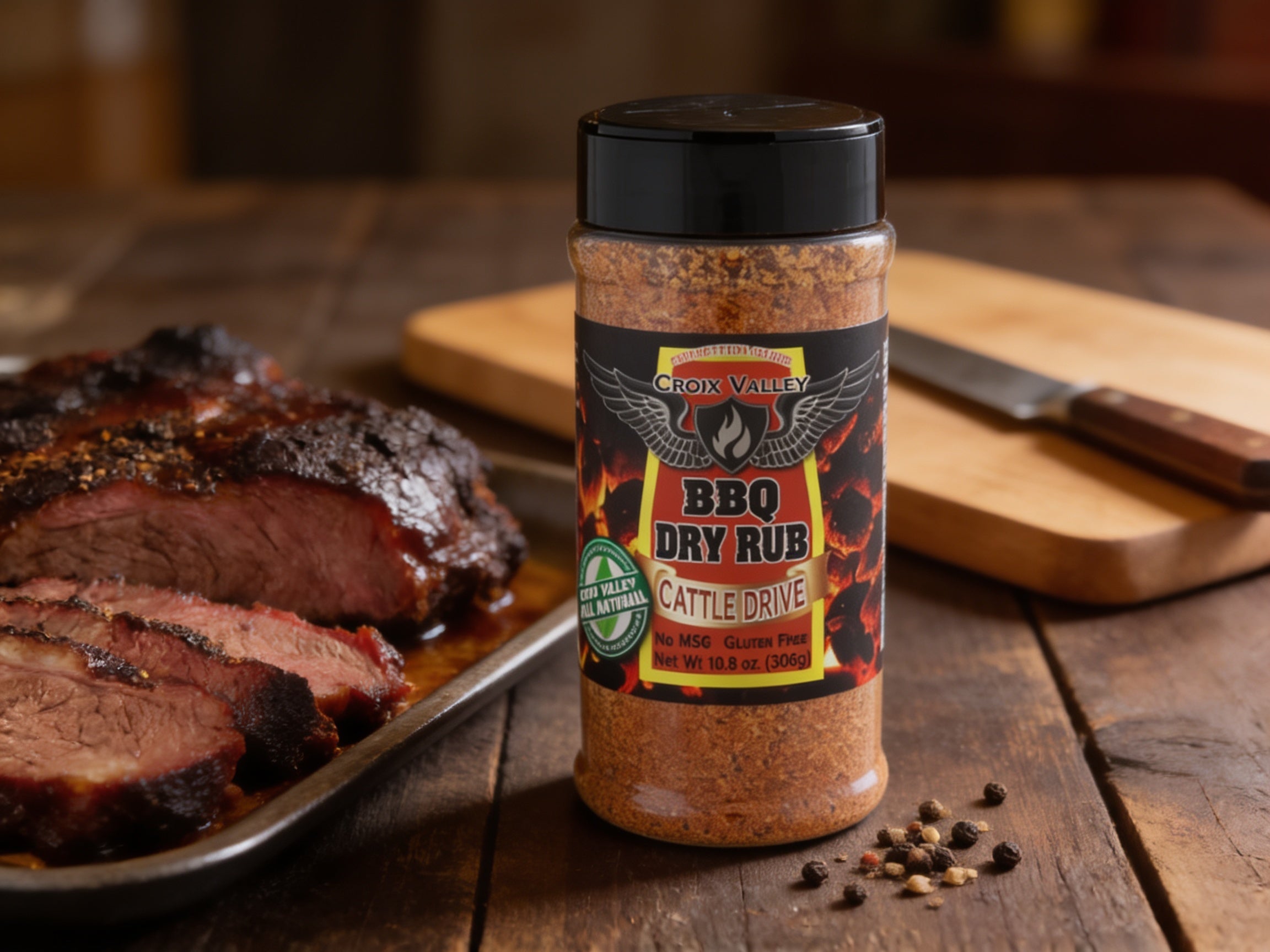 CROIX VALLEY: Cattle Drive BBQ Dry Rub - lifestyle scene with smoked brisket