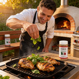 Cattleman's Grill Italiano Seasoning 283g — in-use shot finishing grilled Italian chicken