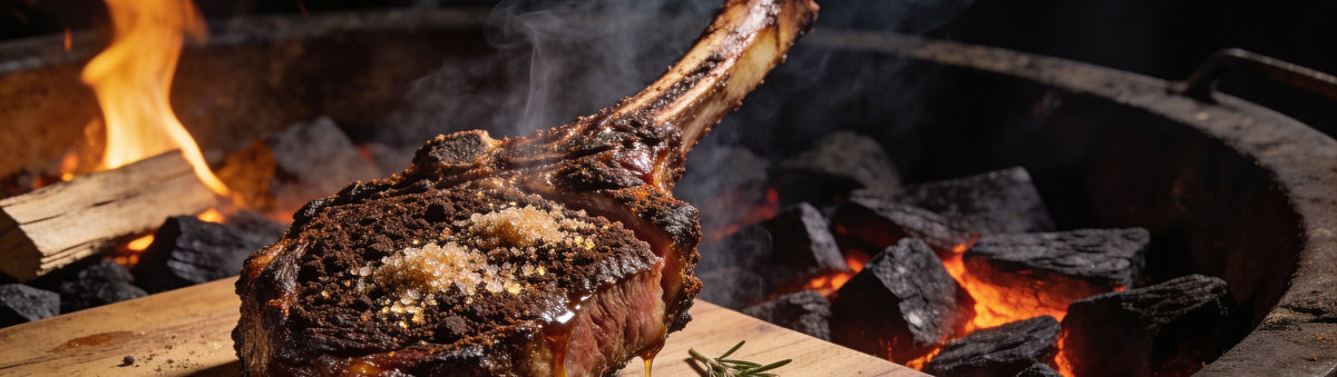 Cattleman's Grill Original Cowboy Coffee Steak Rub — seared steaks on a craft butcher's counter