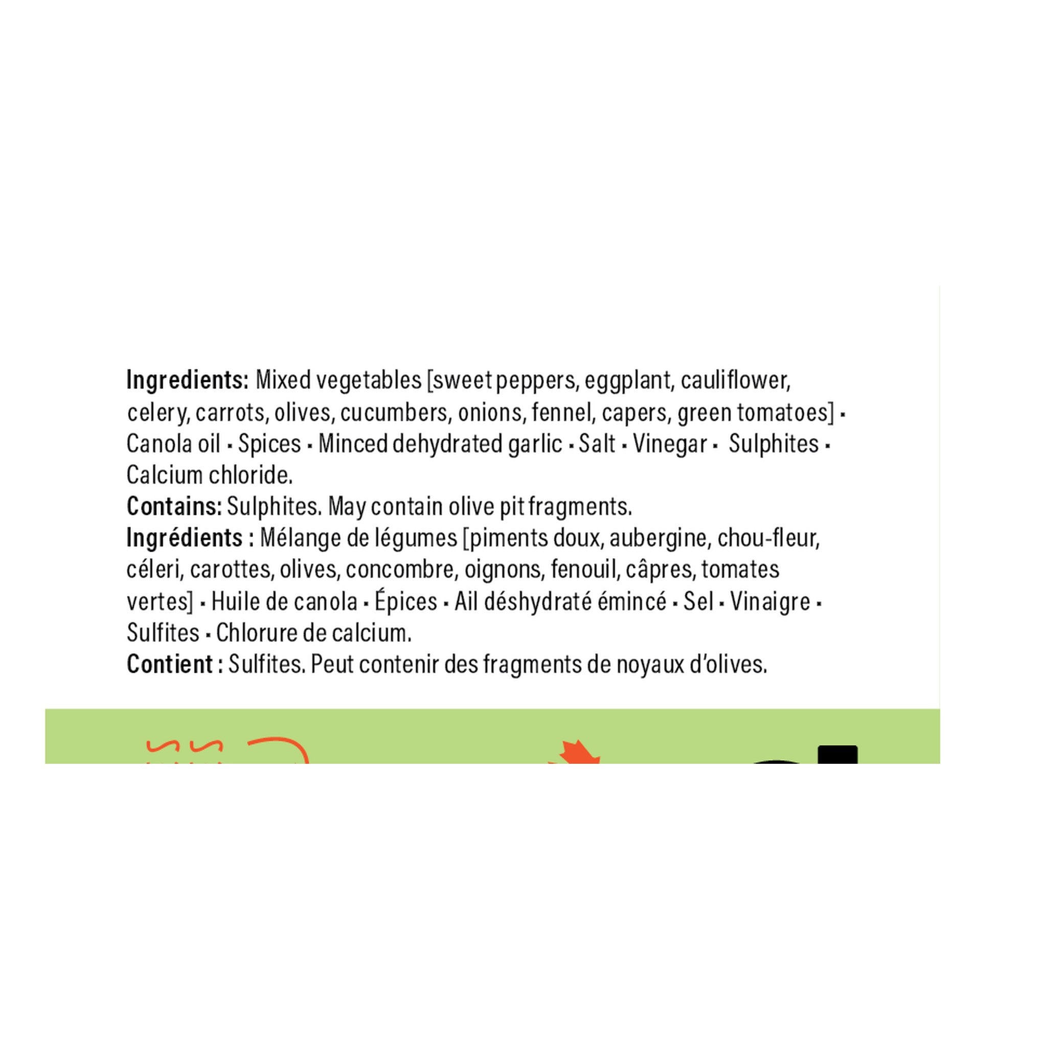 Chuck Hughes Mild Antipasto 375ml antipasto condiment — ingredients and allergen panel, label detail