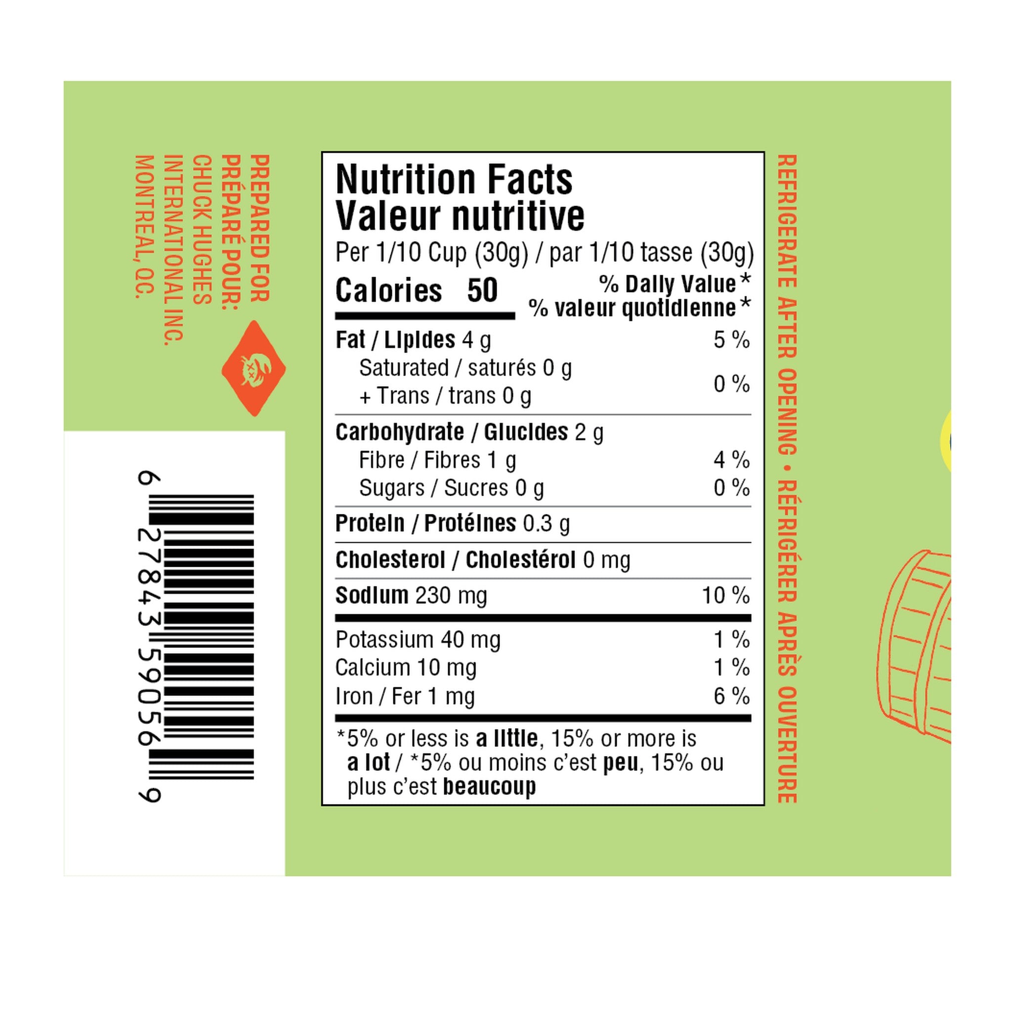 Chuck Hughes Mild Antipasto 375ml antipasto condiment — nutrition panel and barcode, label detail