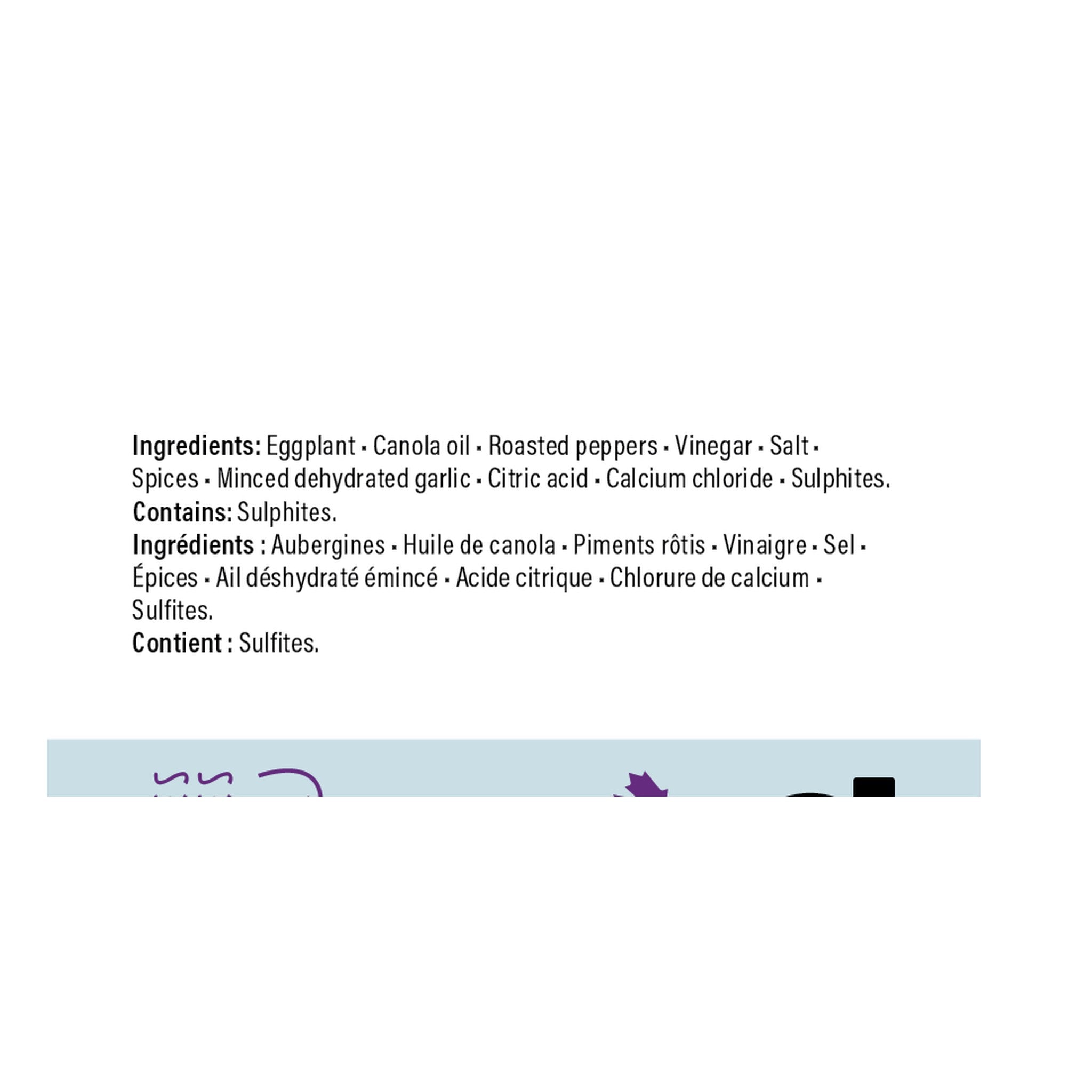Chuck Hughes Mild Eggplant Relish 375ml eggplant relish — ingredients and allergen panel, label detail