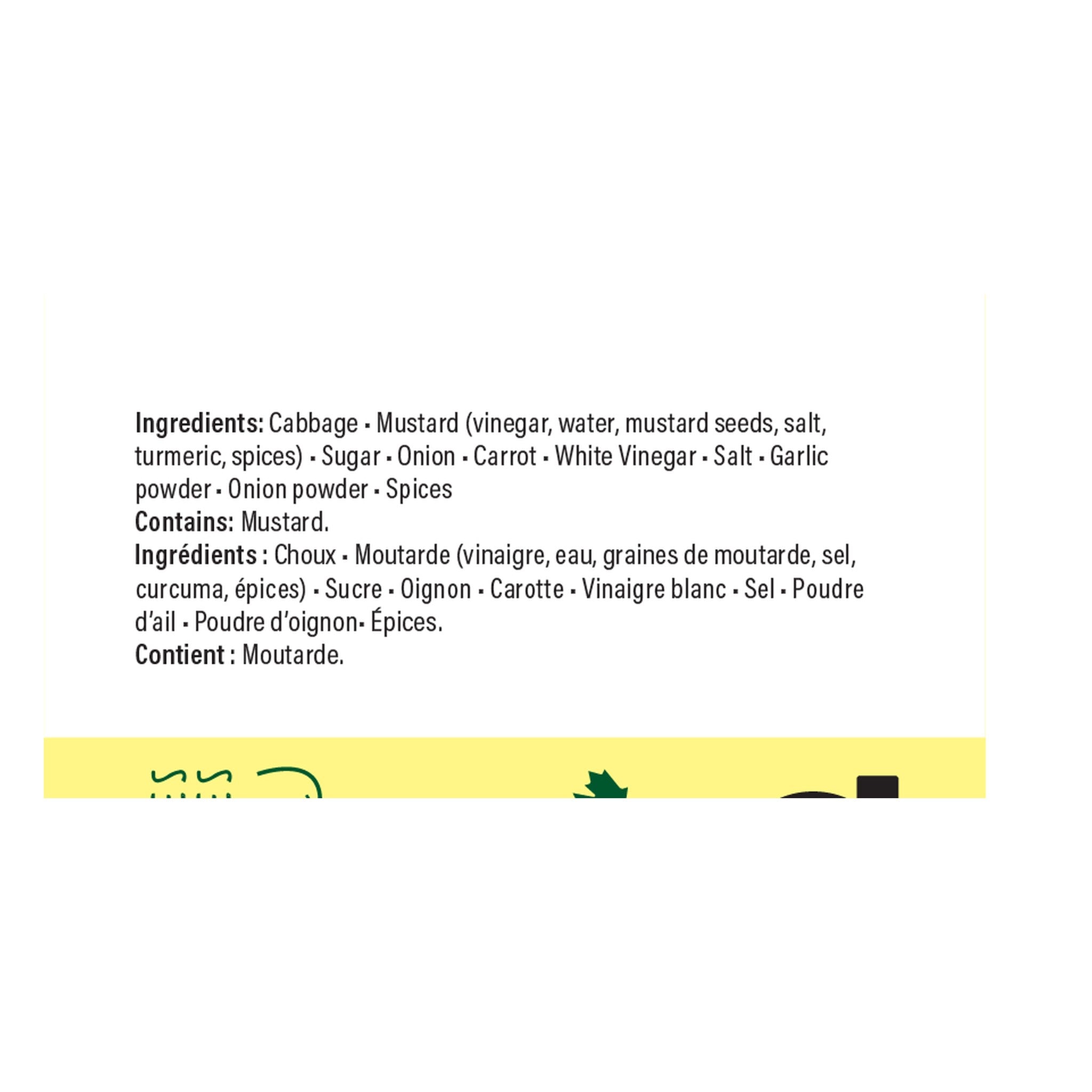 Chuck Hughes Mild Mustard Coleslaw 375ml mustard slaw relish — ingredients and allergen panel, label detail