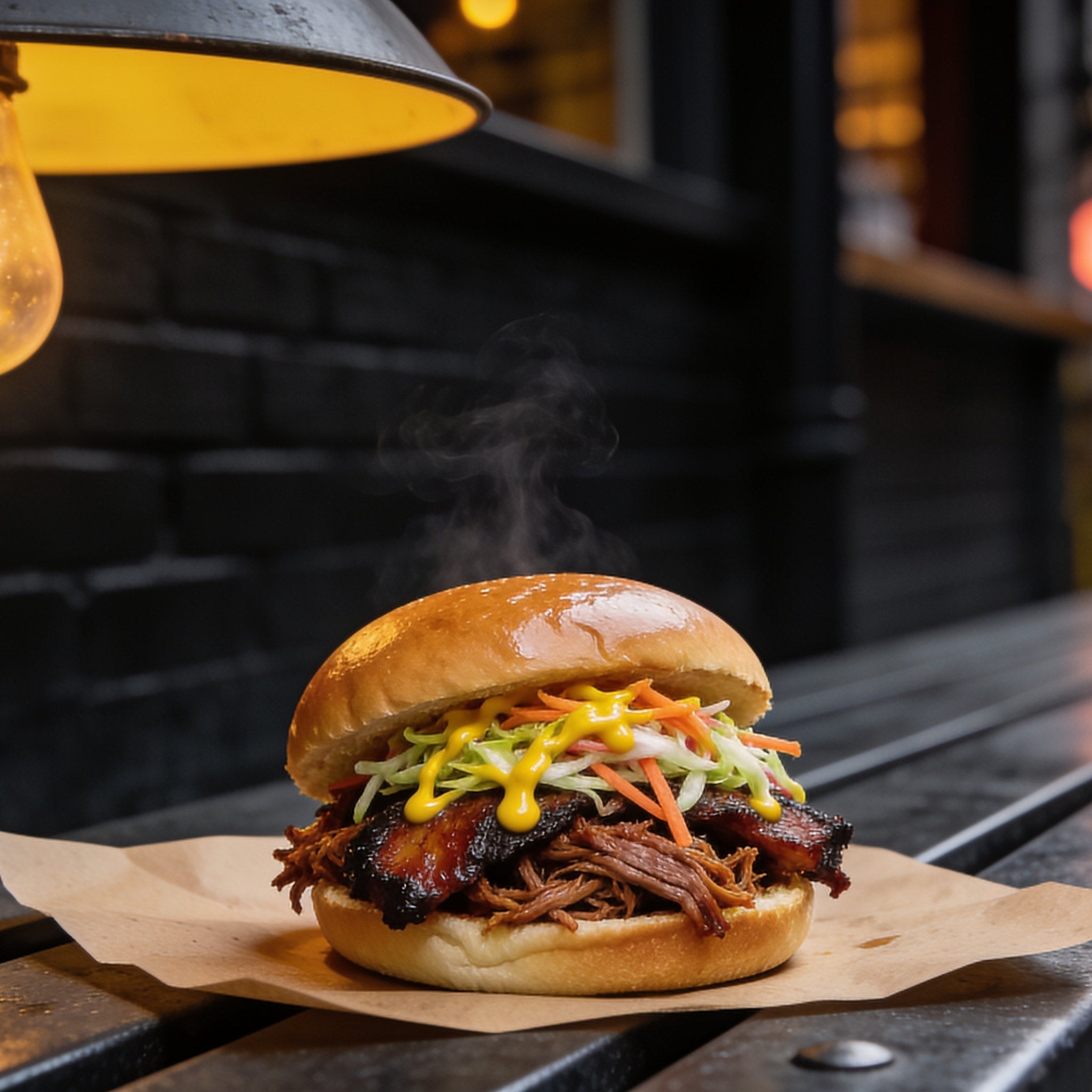 Chuck Hughes Mild Mustard Coleslaw 375ml mustard slaw relish — smoked pulled pork roll crowned with mustard coleslaw