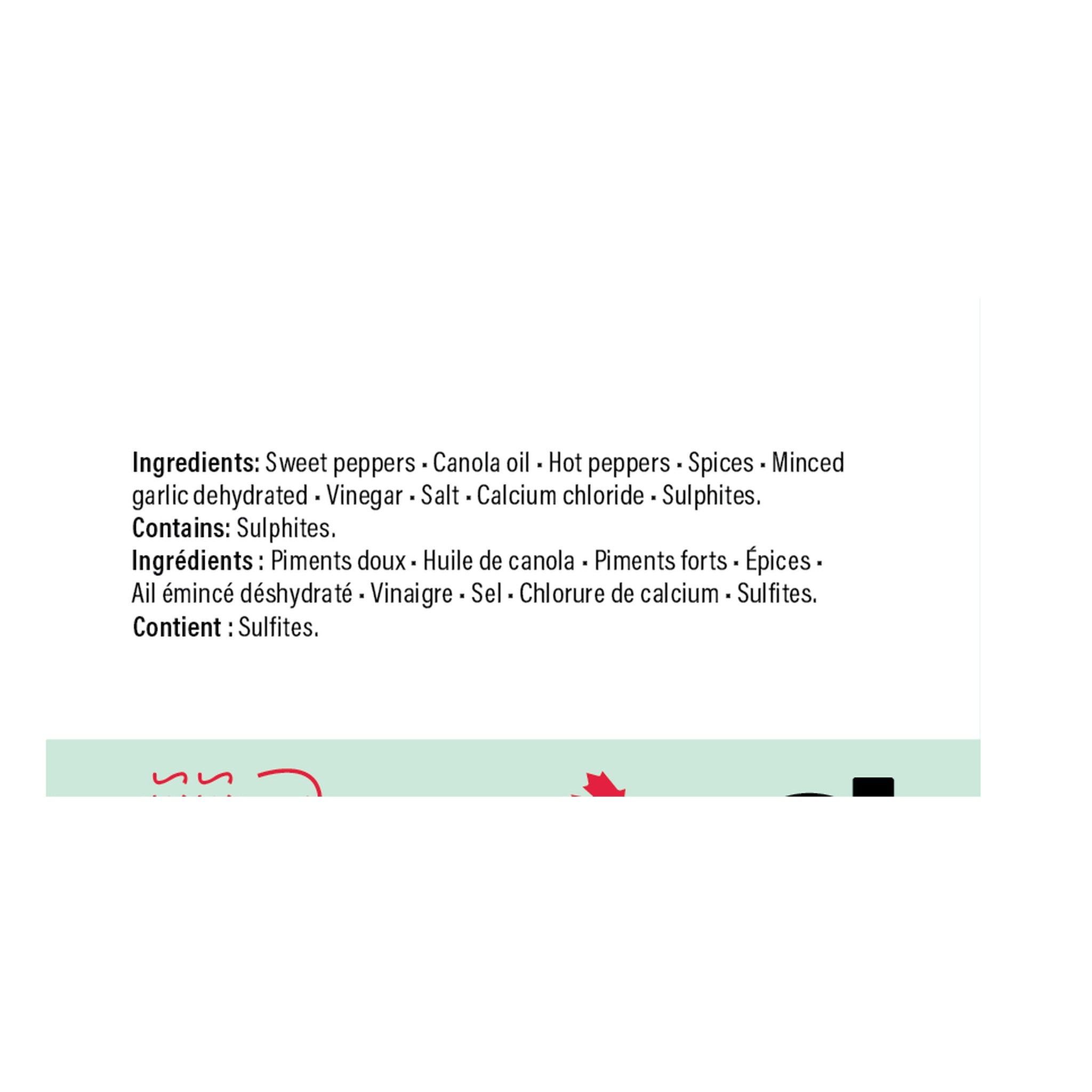 Chuck Hughes Mild Pepper Spread 375ml roasted pepper spread — ingredients and allergen panel, label detail