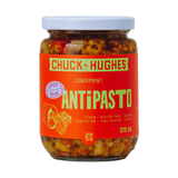Chuck Hughes Spicy Antipasto 375ml antipasto condiment — front of jar on transparent background