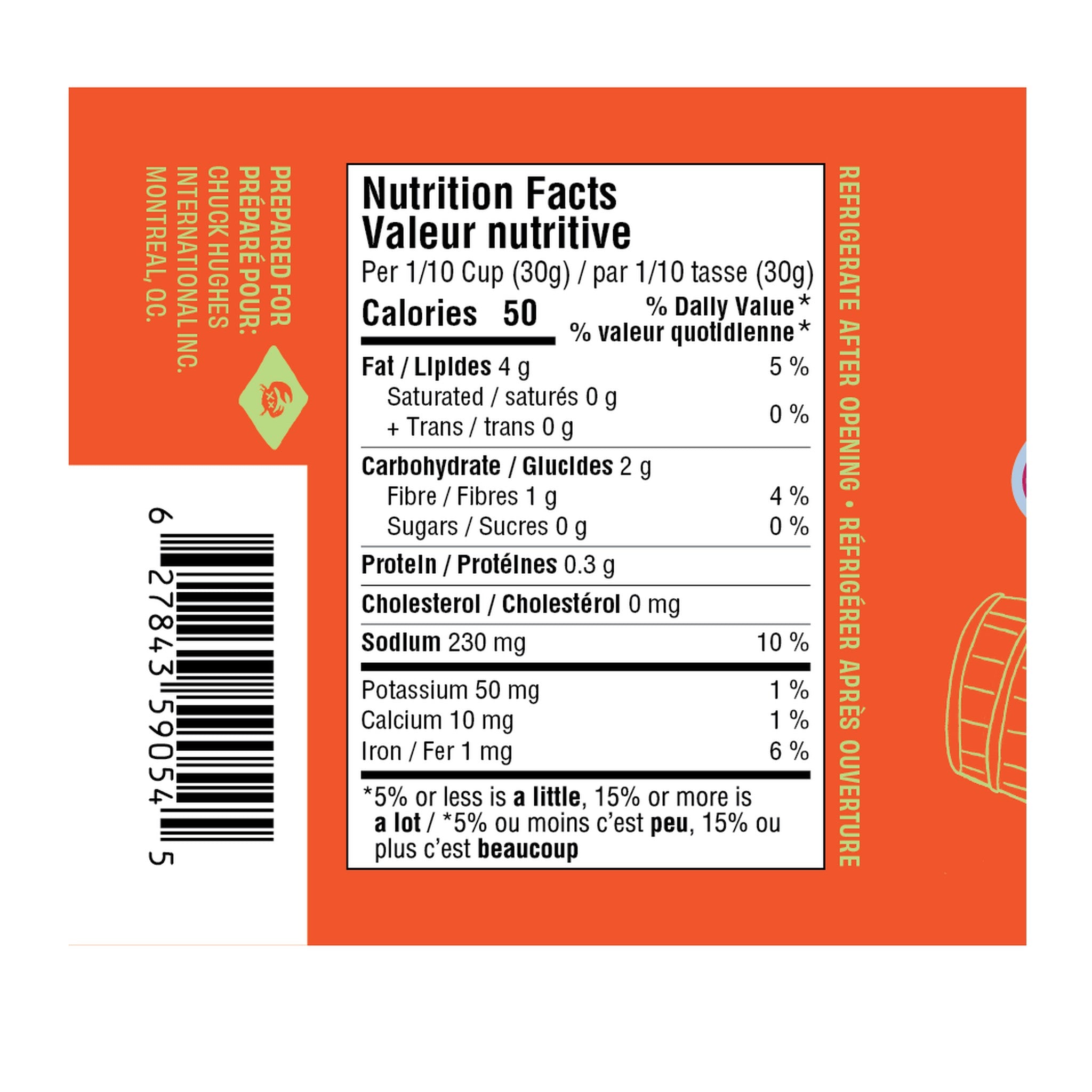 Chuck Hughes Spicy Antipasto 375ml antipasto condiment — nutrition panel and barcode, label detail