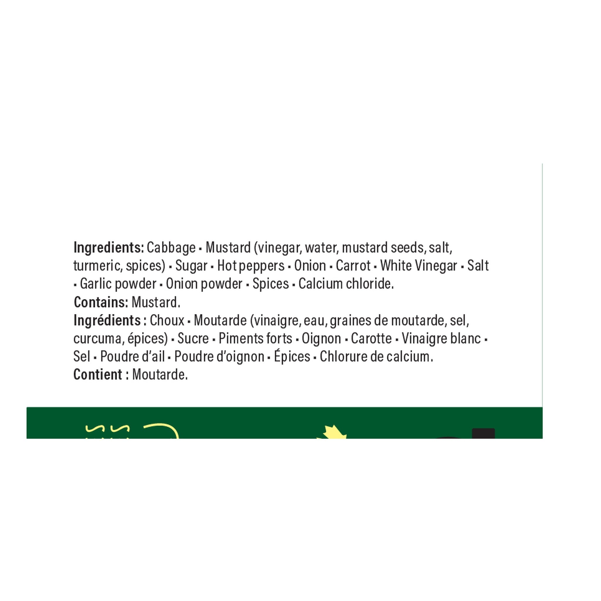 Chuck Hughes Spicy Mustard Coleslaw 375ml mustard slaw relish — ingredients and allergen panel, label detail