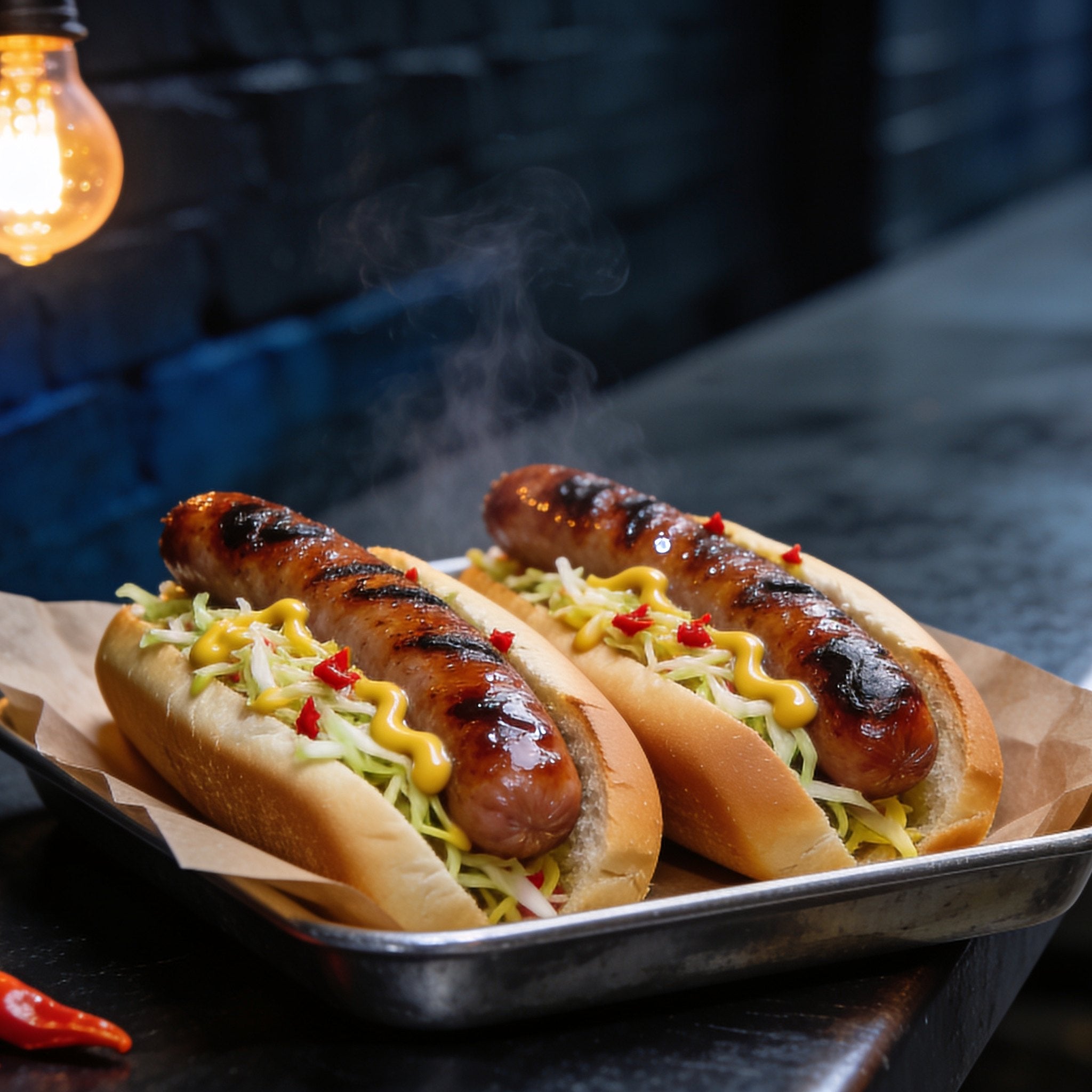 Chuck Hughes Spicy Mustard Coleslaw 375ml mustard slaw relish — chargrilled bratwurst hot dogs loaded with spicy mustard coleslaw