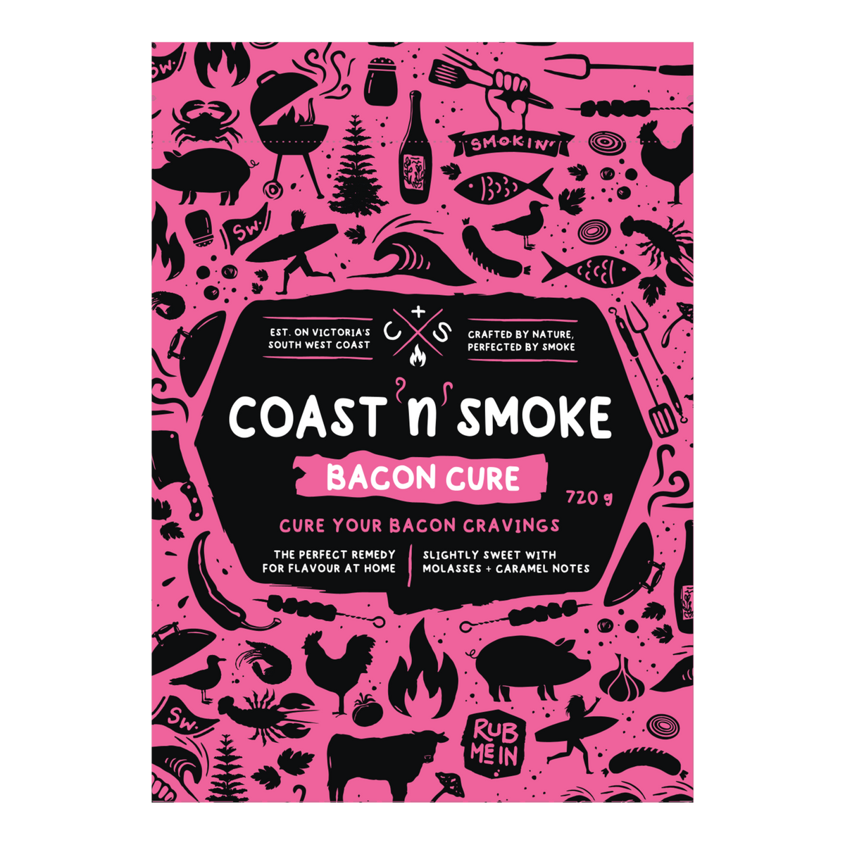 Coast n Smoke Bacon Cure, front of pack on transparent background