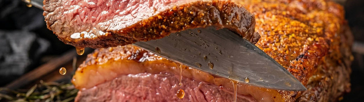 Coast n Smoke Bahia Barrels Rub 150g banner — grilled picanha sliced open, juicy and rosy