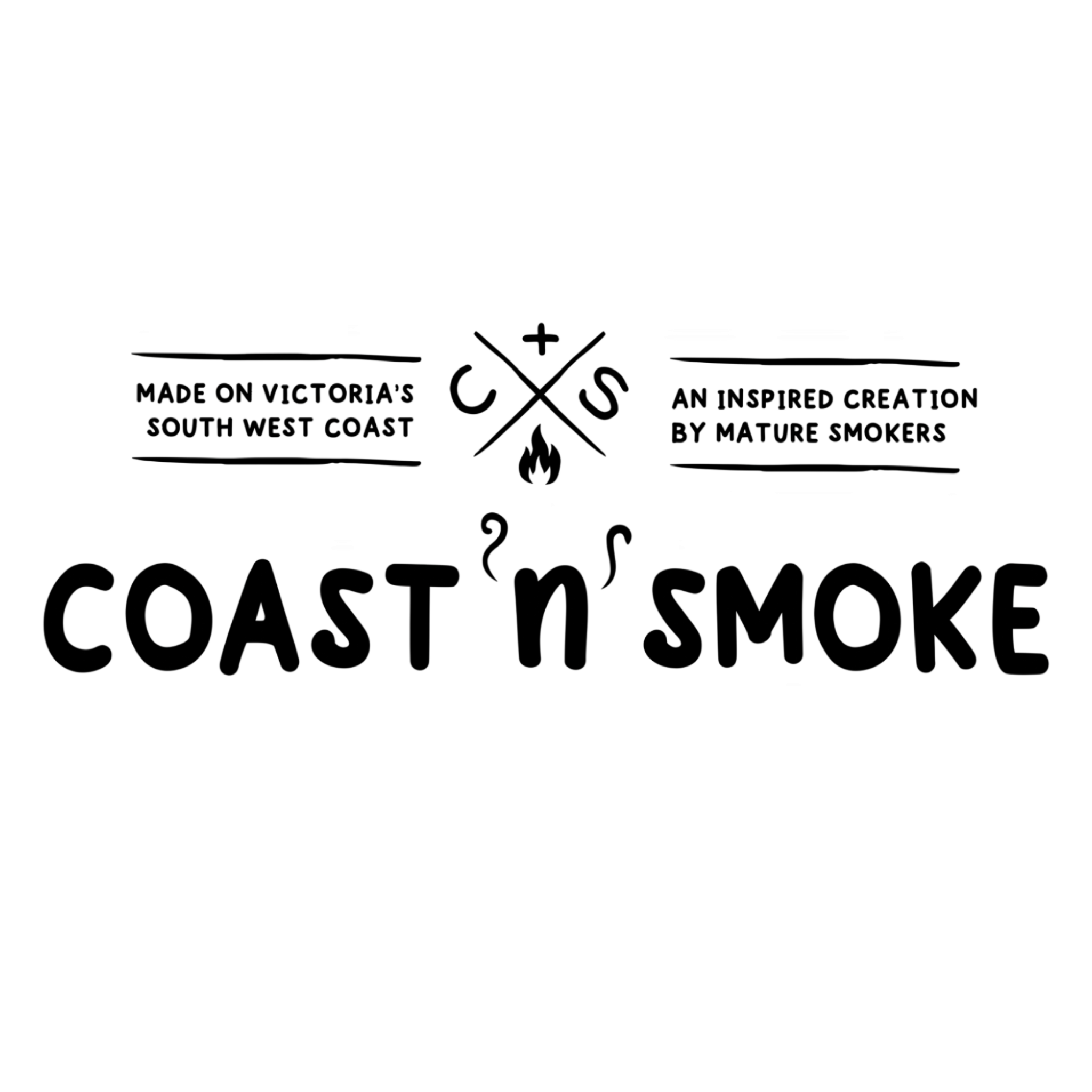 Coast N Smoke barbecue brand logo, C and S monogram, Victorian south-west coast, on transparent background