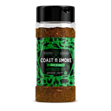 Coast n Smoke Drop-In Jerk rub 170g, front of shaker on transparent background
