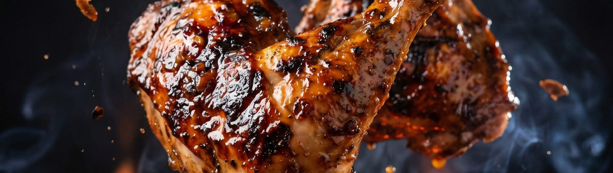 Coast n Smoke Drop-In Jerk Rub 170g banner — charred jerk chicken caught over open coals
